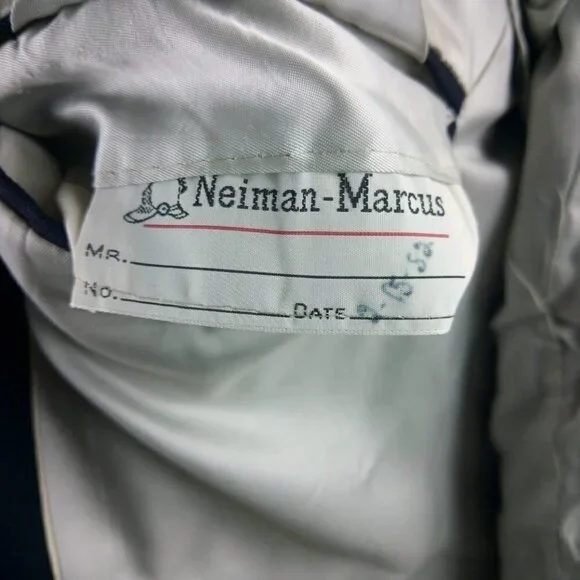 Vtg Nieman Marcus 43R 2 Gold Button Navy Blue Suit Blazer Sport Coat